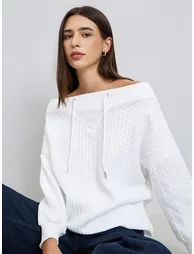 Textured Off Shoulder Long Sleeve Sweatshirt - 1