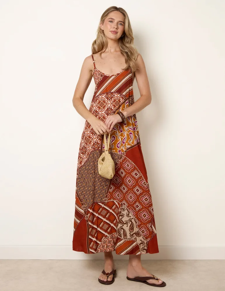 Patchwork Printed Transitional Print Dress - 2