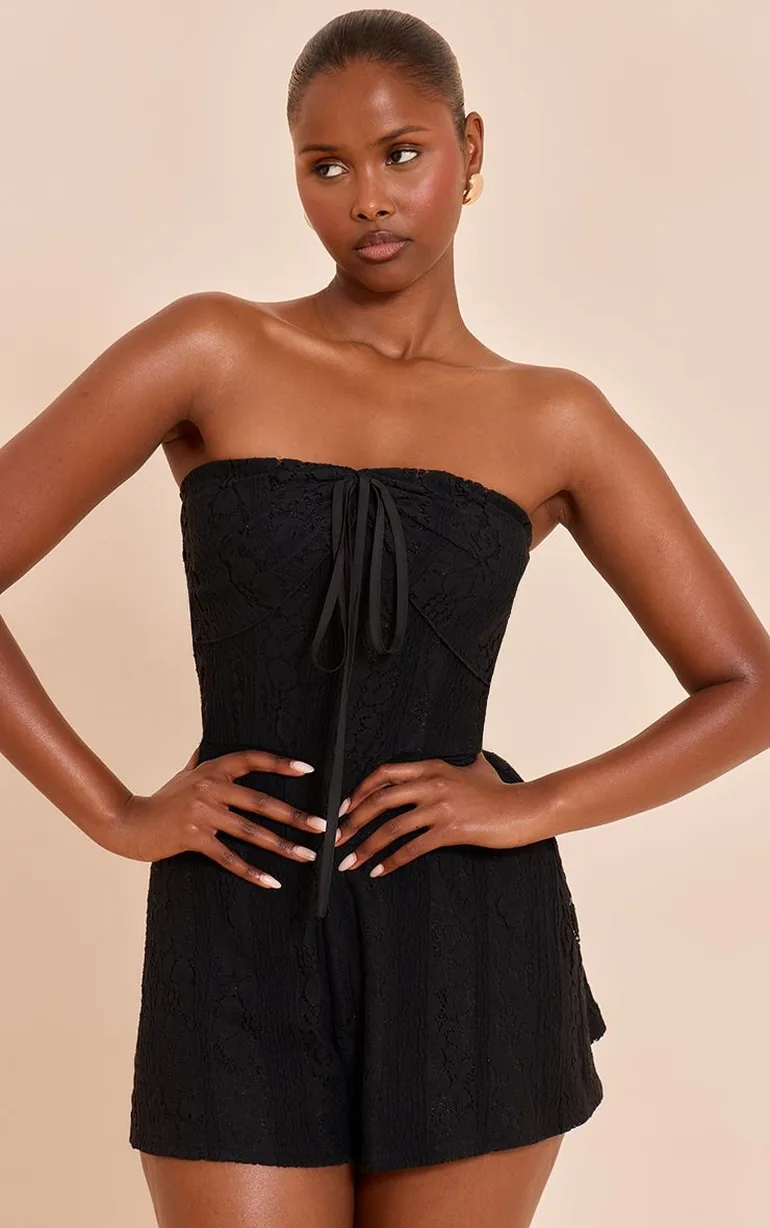 Black Lace Fold Over Playsuit - 5