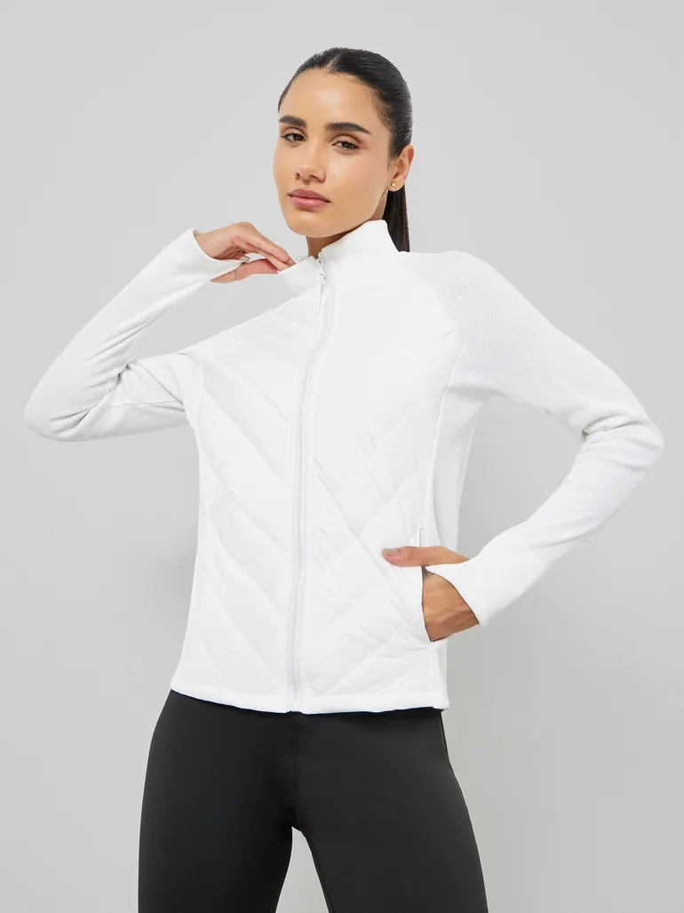 Solid Long Sleeve Thumbhole Detail Padded Jacket - 1