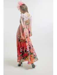 Pink Premium Plisse Floral Midi Dress - 2