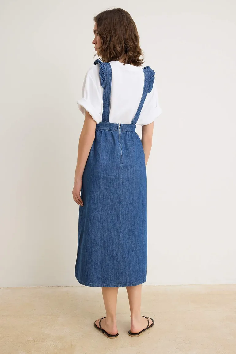 Blue Plain Maxi Ruffle Denim Dress - 3