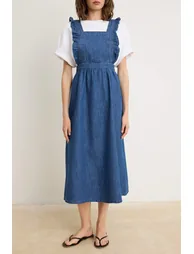 Blue Plain Maxi Ruffle Denim Dress - 2