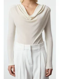 Ecru Cowl Collar Glittery Knitted Bodysuit - 3