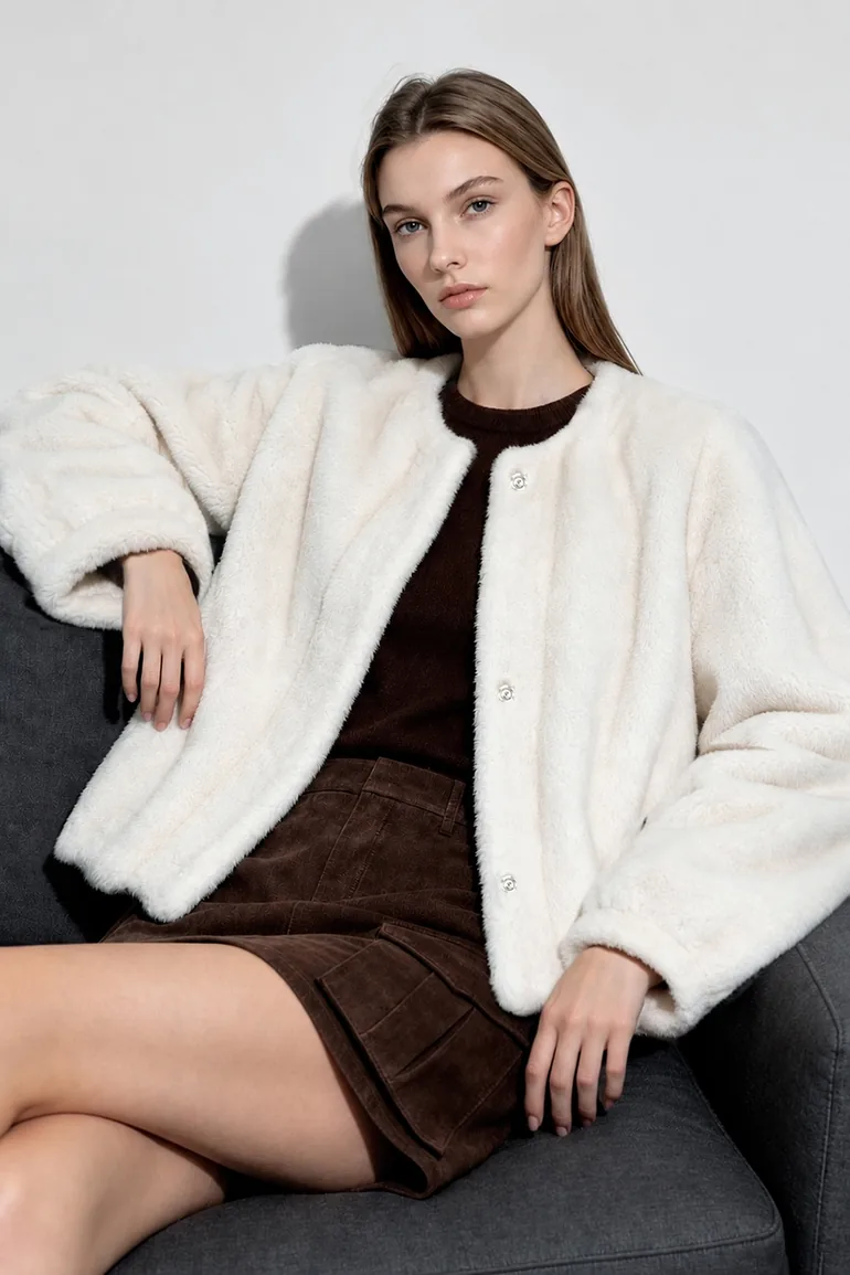 Light Luxury Crew Neck Eco Fur - 1
