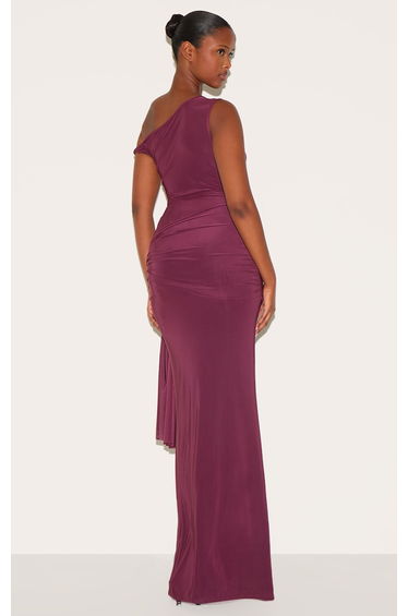 Wine Slinky Off Shoulder Wrap Detail Maxi Dress product thumbnail 2