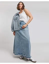 Light Rip and Repair Denim Maxi Skirt