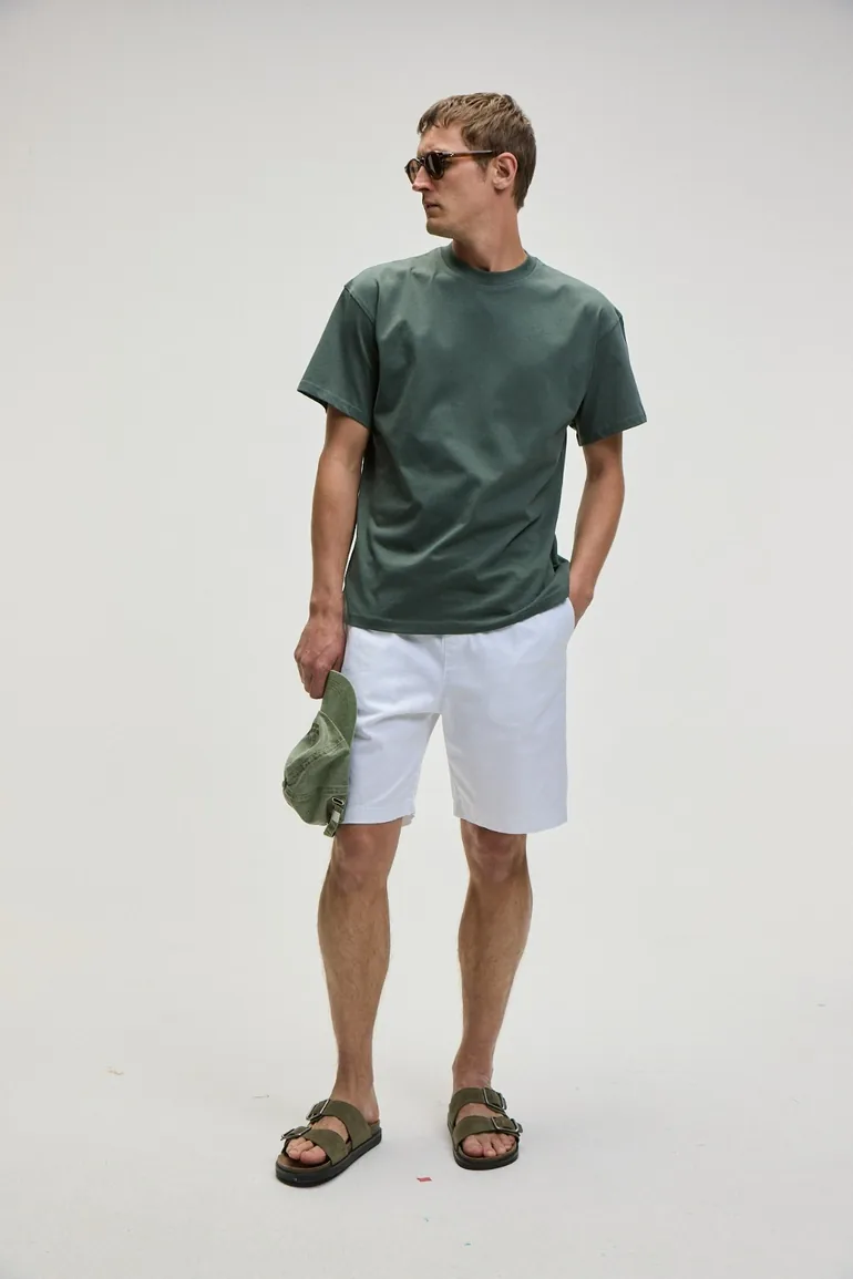 GRIMELANGE LASPER Men's Stretch White Shorts with Side Pockets and Elastic Waist, Relaxed Fit