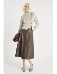 Beige Cable Knit Fold Over Jumper