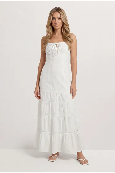 Broderie Mix Tiered Maxi Dress