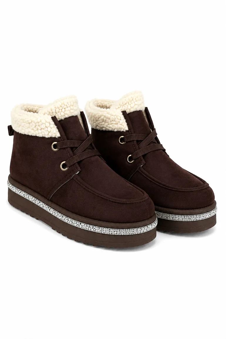 Lemonade Crystal Luxe Lodge Faux Fur Lined Boots Brown