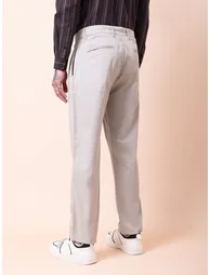 Men Cream Double-Pleated Straight Fit Trousers - 2