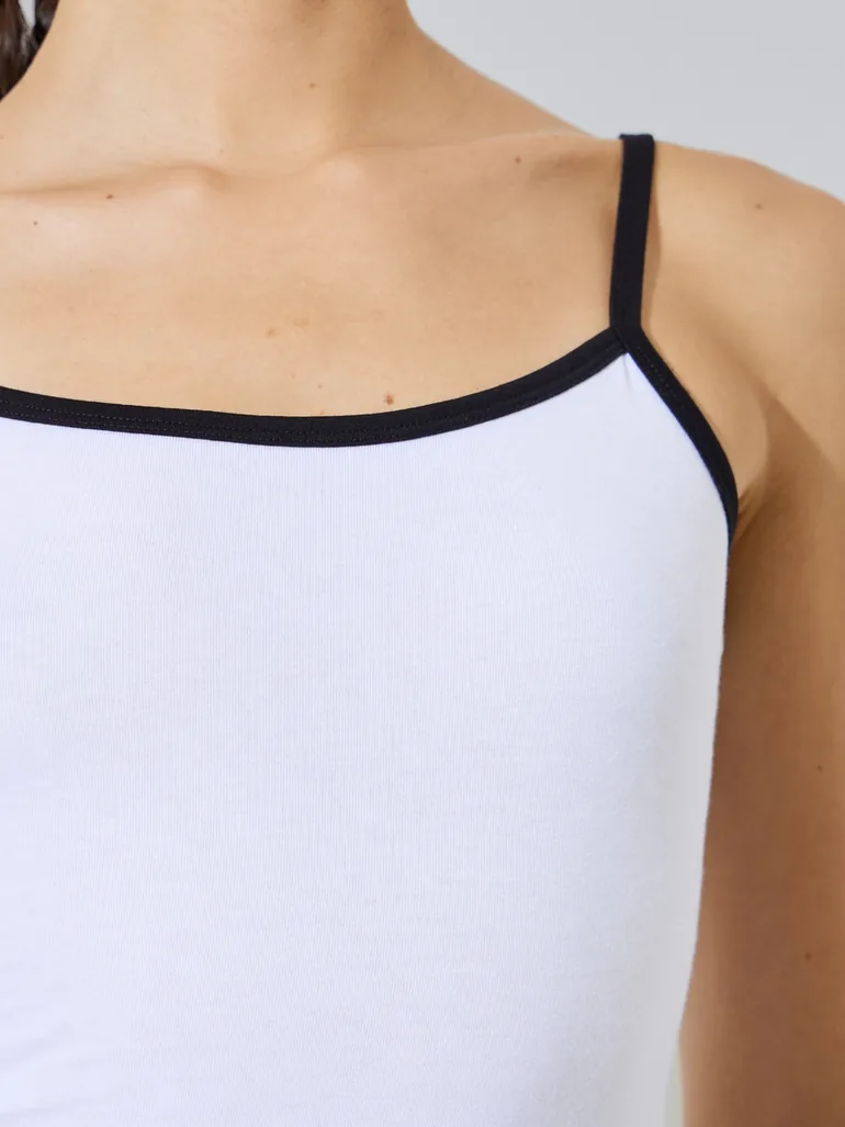 White Cotton Lycra Cami with Contrast Trim - 3