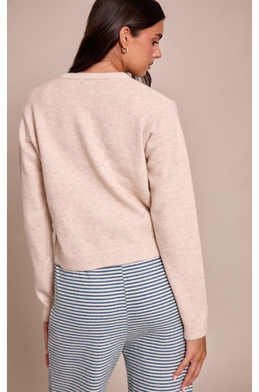 Oatmeal Round Neck Knit Cardigan product thumbnail 2