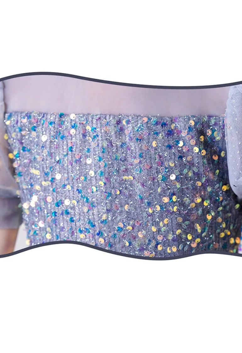 Glitter Sequin Tulle Dress in Baby Blue For Kids - 3