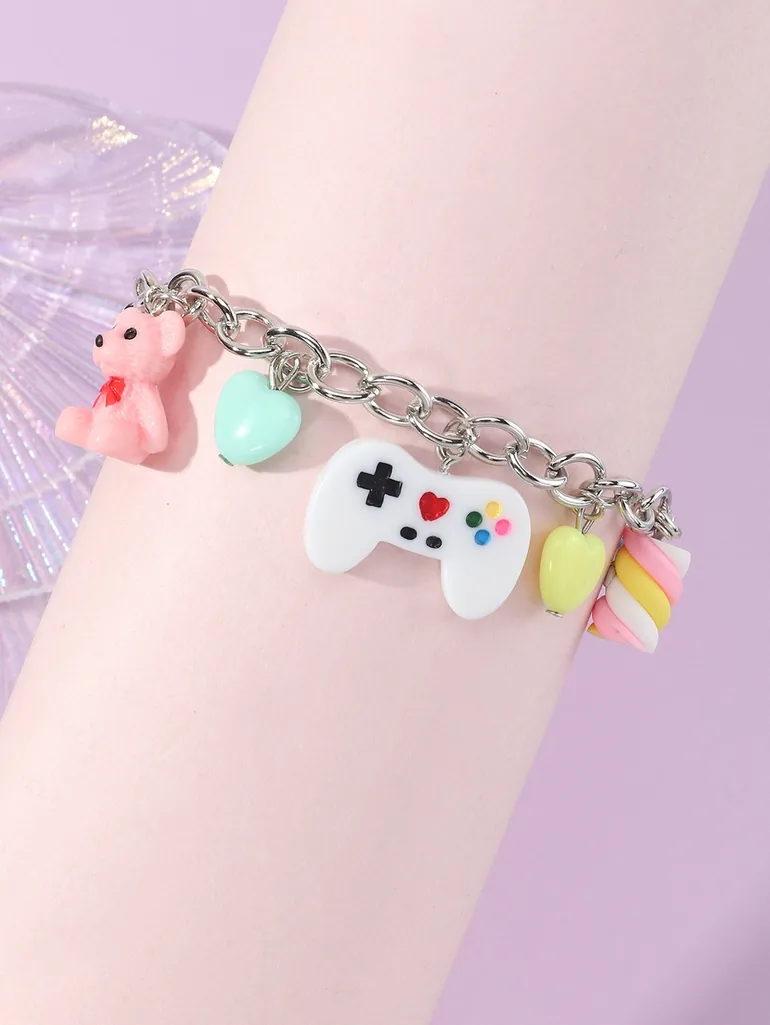 Girls Multi-Color Link Bracelet with Multi Charms