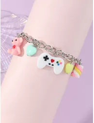 Girls Multi-Color Link Bracelet with Multi Charms