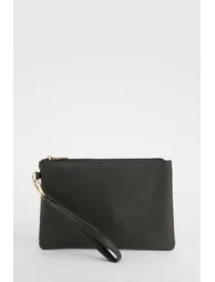 Basic Zip Top Clutch Bag - black