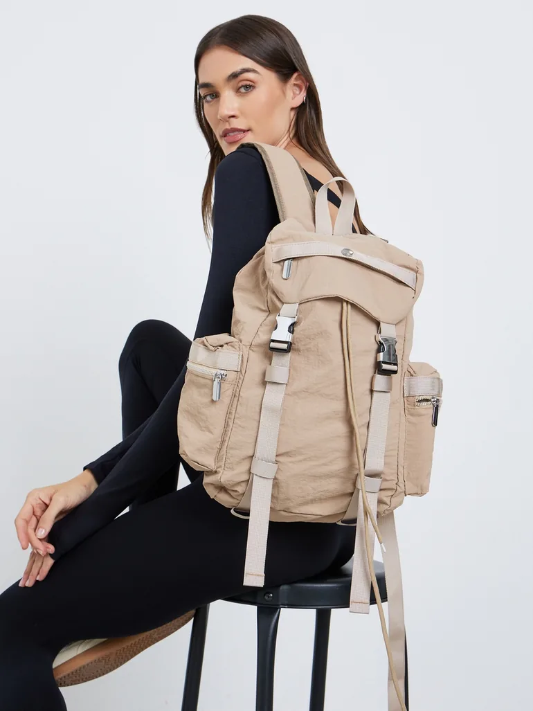 Women Khaki Buckle Strap Backpack