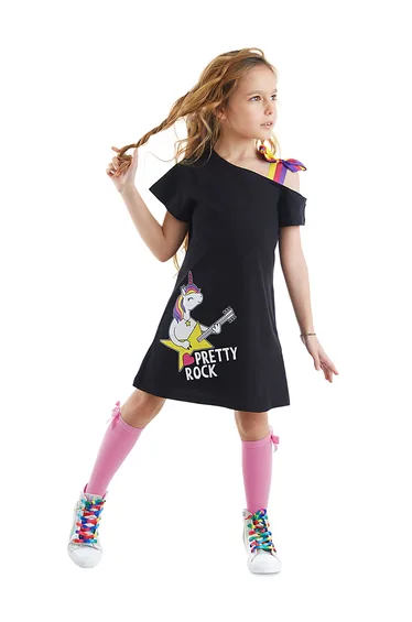 Unicorn Rock Girl Black Dress