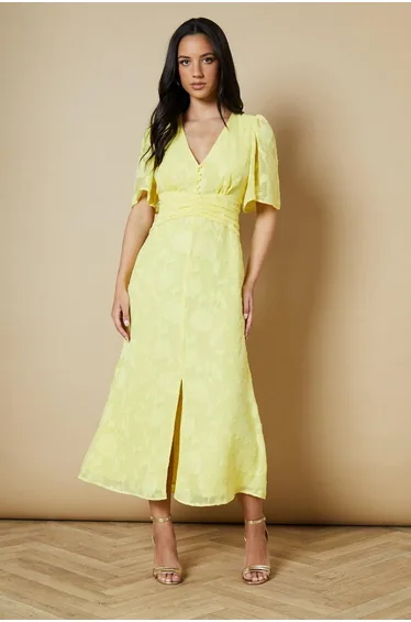 Button Jacquard Midi Dress