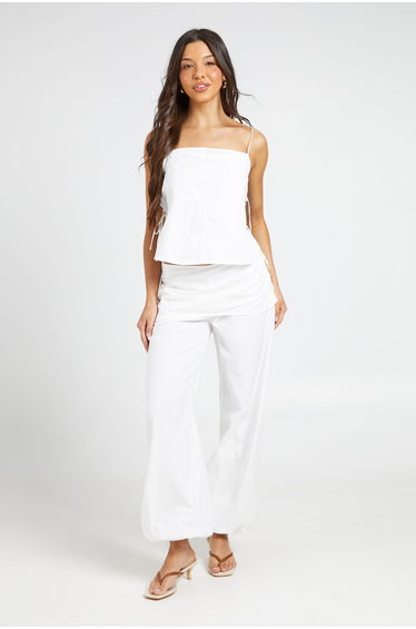 Linen Look Skirt Overlay Balloon Trouser - white product thumbnail 4