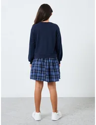 Teen Navy Blue Varsity Sweatshirt Dress - 3