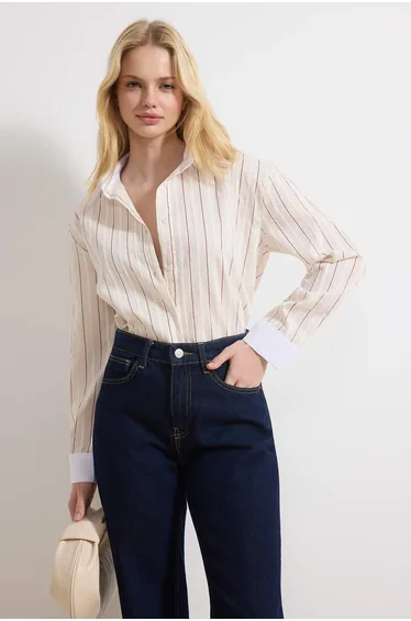 White-Multicolor Striped Textured Shirt