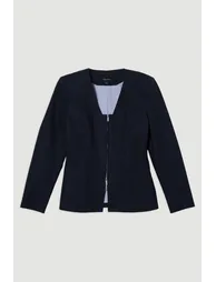 Archive Collection - Tailored Cotton Pintuck Grosgrain Zip Front Blazer - 3