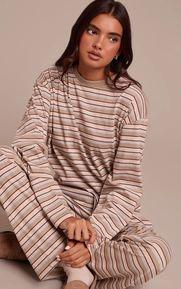 Light Brown Striped Long Sleeved Top - 1