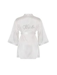 White Satin Woven Bride Embroidered Plus Size Dressing Gown - 5