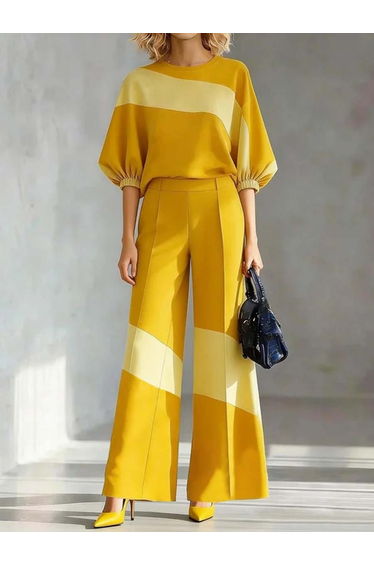 High Waisted Loose Contrast Color Pockets Split-Joint Suit Pants