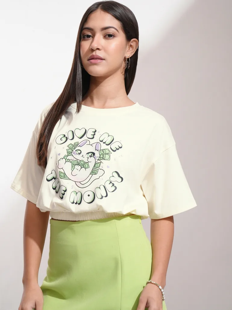 Graphic Print Round Neck Cotton Boxy T-shirt - 3