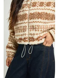Petite Aztec High Neck Teddy Jacket - stone - 3