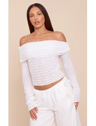 Tall White Bardot Textured Knit Top - 1