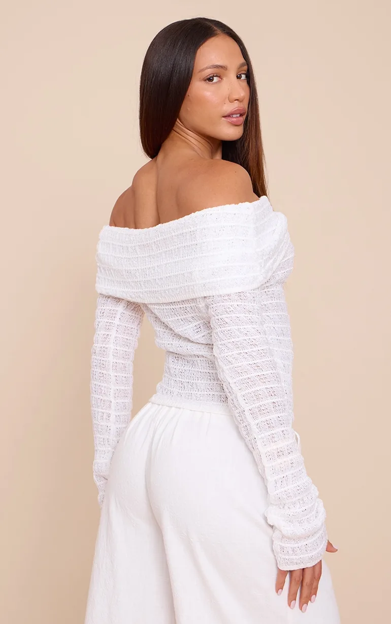 Tall White Bardot Textured Knit Top - 2