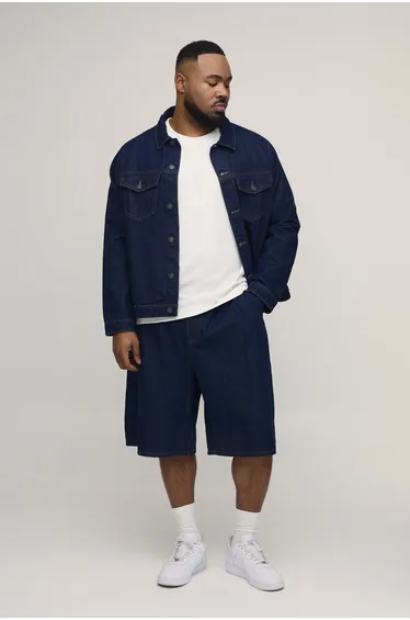 Plus Pleat Front Parachute Longline Jorts - indigo