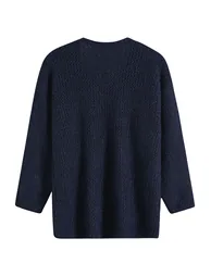 Fuzzy Pointelle Knit Buttoned Vest and Cardigan Set in Navy - 10