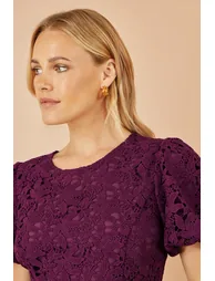 Yumi Burgundy Lace Midi Skater Dress - 2