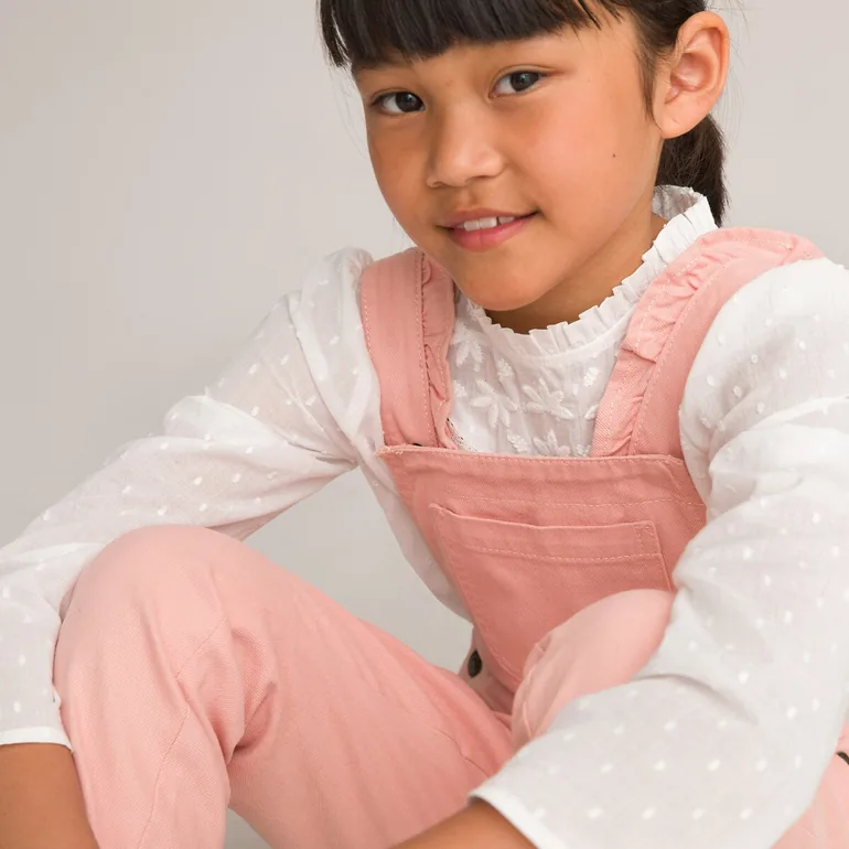 Cotton Dungarees with Ruffled Straps - 1