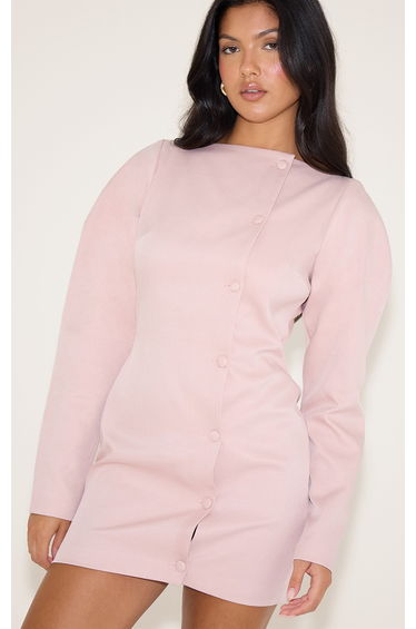 Pale Pink Woven Slash Neck Button Detail Mini Dress product thumbnail 4