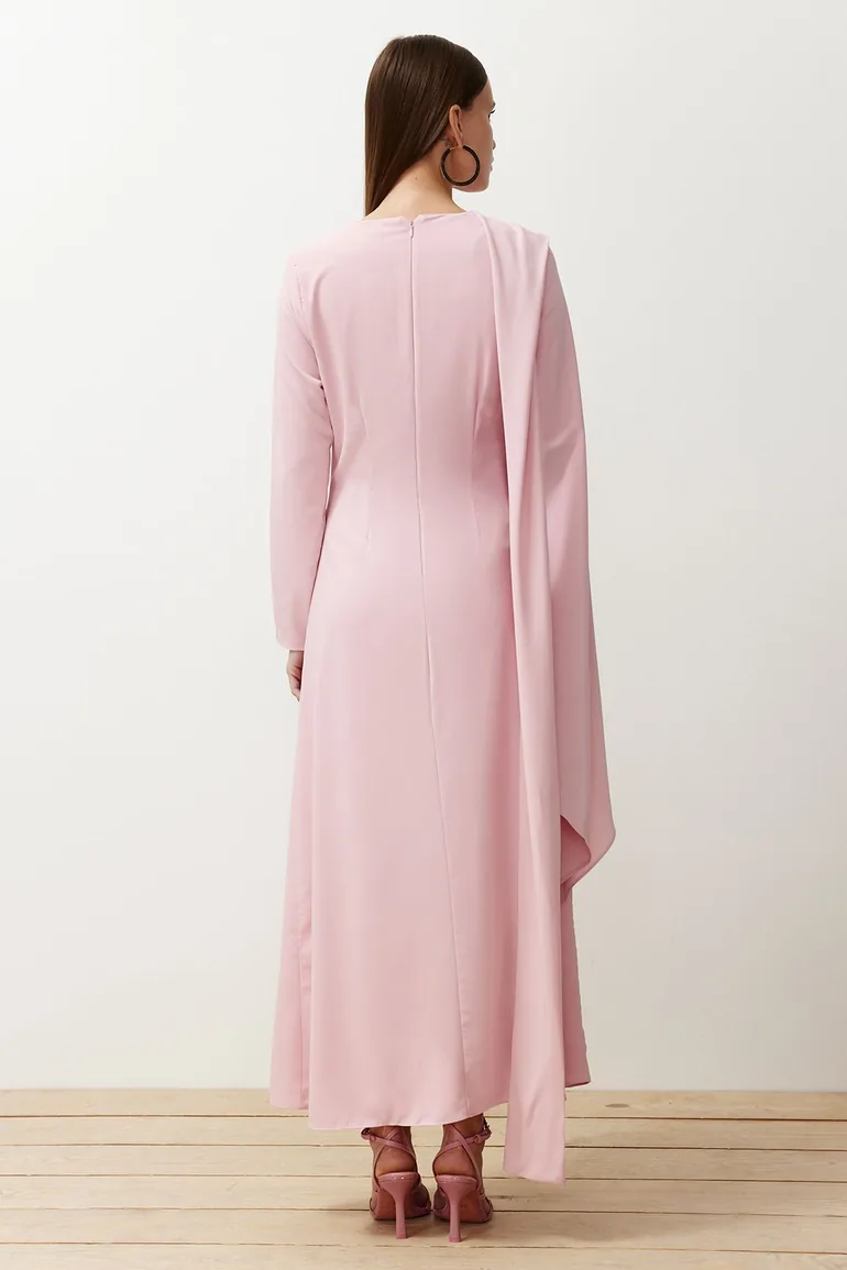 Powder Shawl Detailed Evening Dress - 4