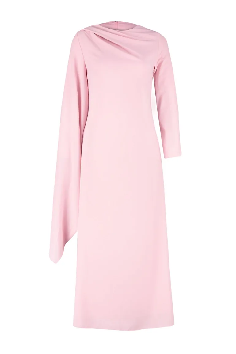 Powder Shawl Detailed Evening Dress - 5
