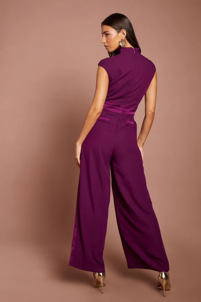 High Neck Cap Sleeve Crepe Jumpsuit - 2