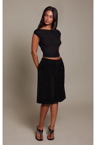 Petite Black Patchwork Style Faux Leather Jorts