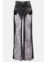 Madeline Black Floral Lace Panel Jeans - 2