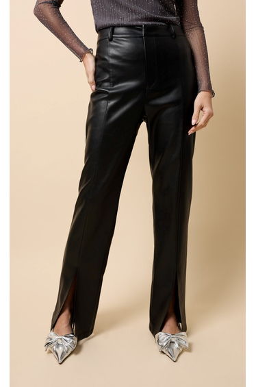 Black PU Split Detail Wide Leg Trousers product thumbnail 2