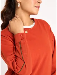 Rust Piping Detail Terry Sweatshirt - 3