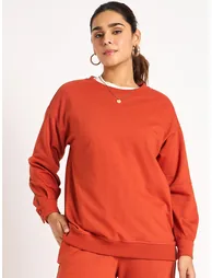 Rust Piping Detail Terry Sweatshirt - 1