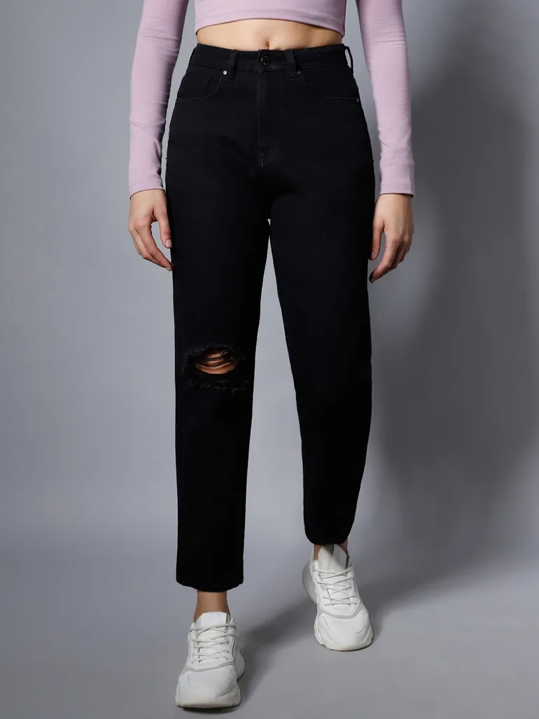 Sliced Knee Straight Leg Jeans